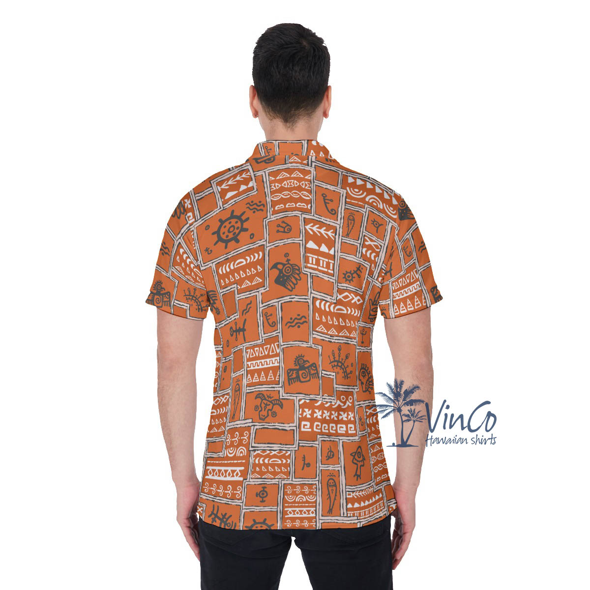 Vintage Orange Ethnic Style Hawaiian Polo Shirt For Men