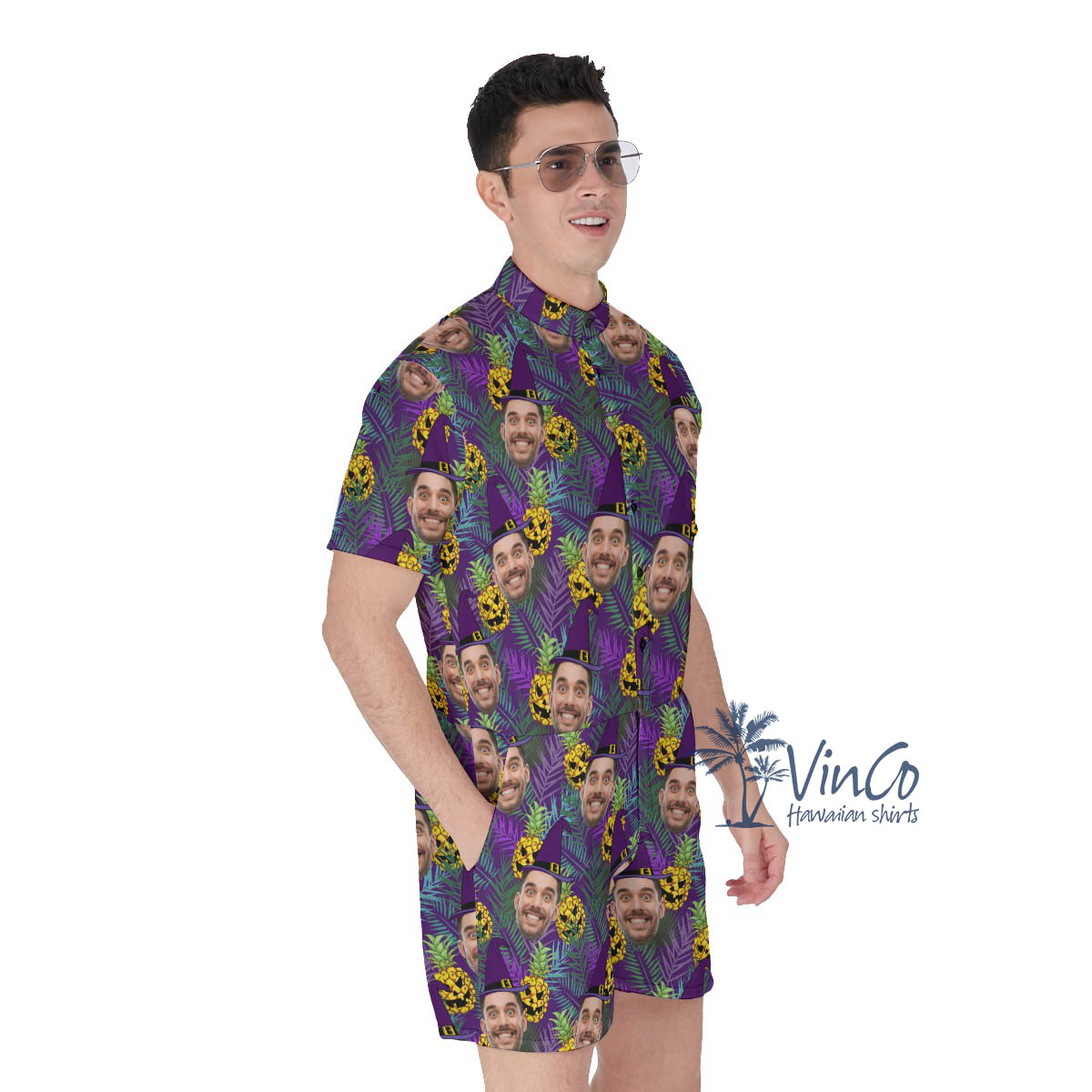 Custom Face Witch Halloween Tropical Romper For Men