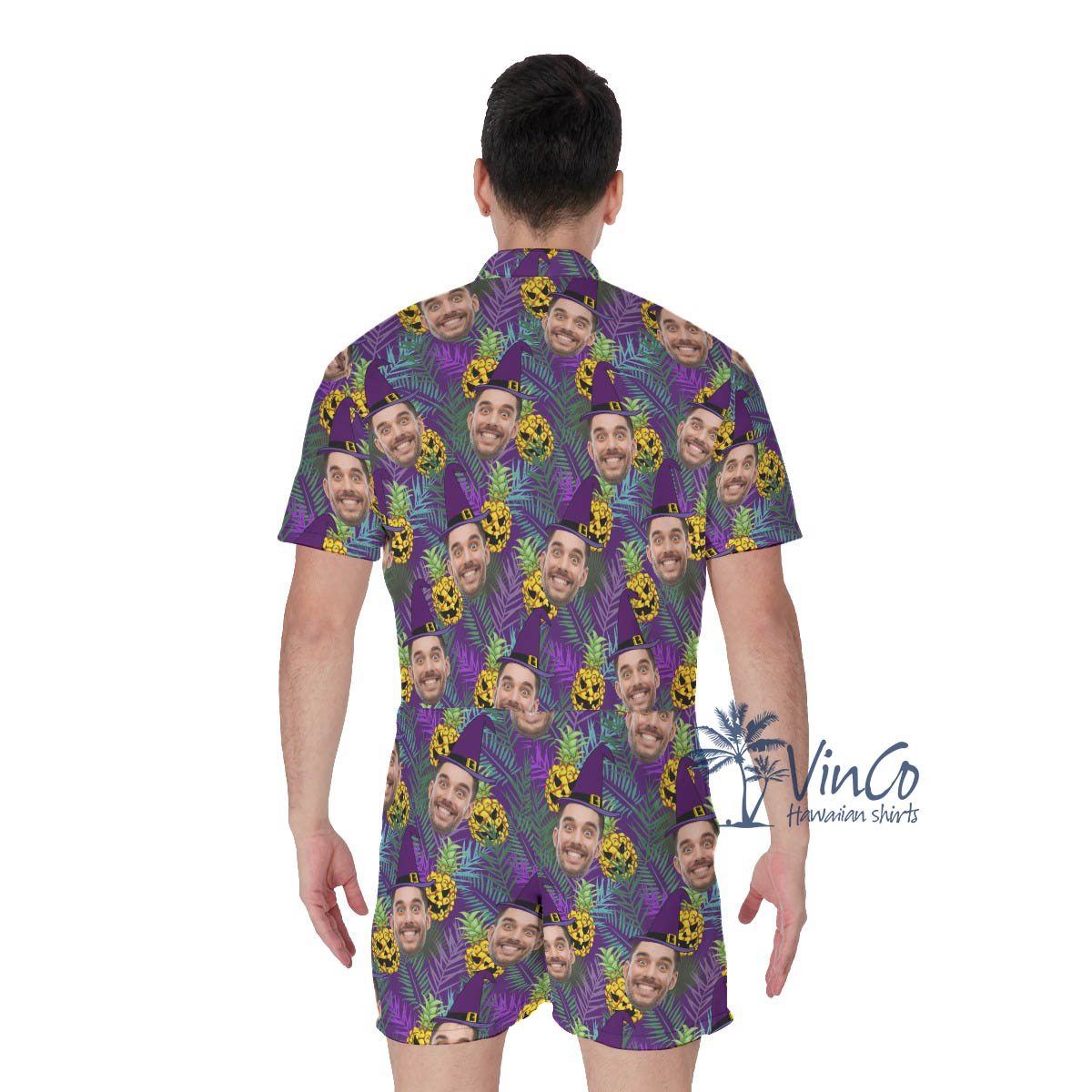 Custom Face Witch Halloween Tropical Romper For Men