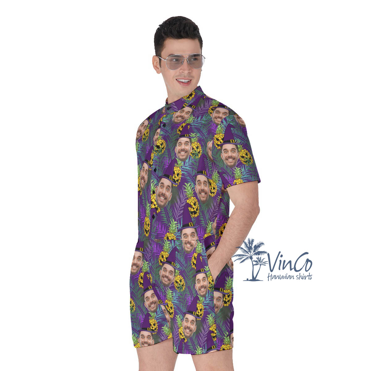 Custom Face Witch Halloween Tropical Romper For Men