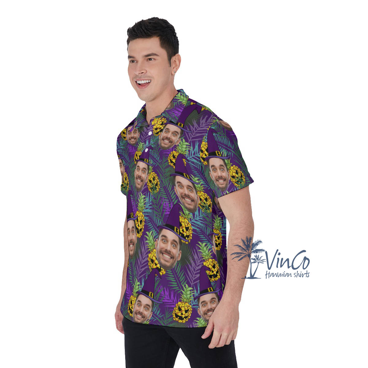 Custom Face Halloween Hawaiian Polo Shirt For Men