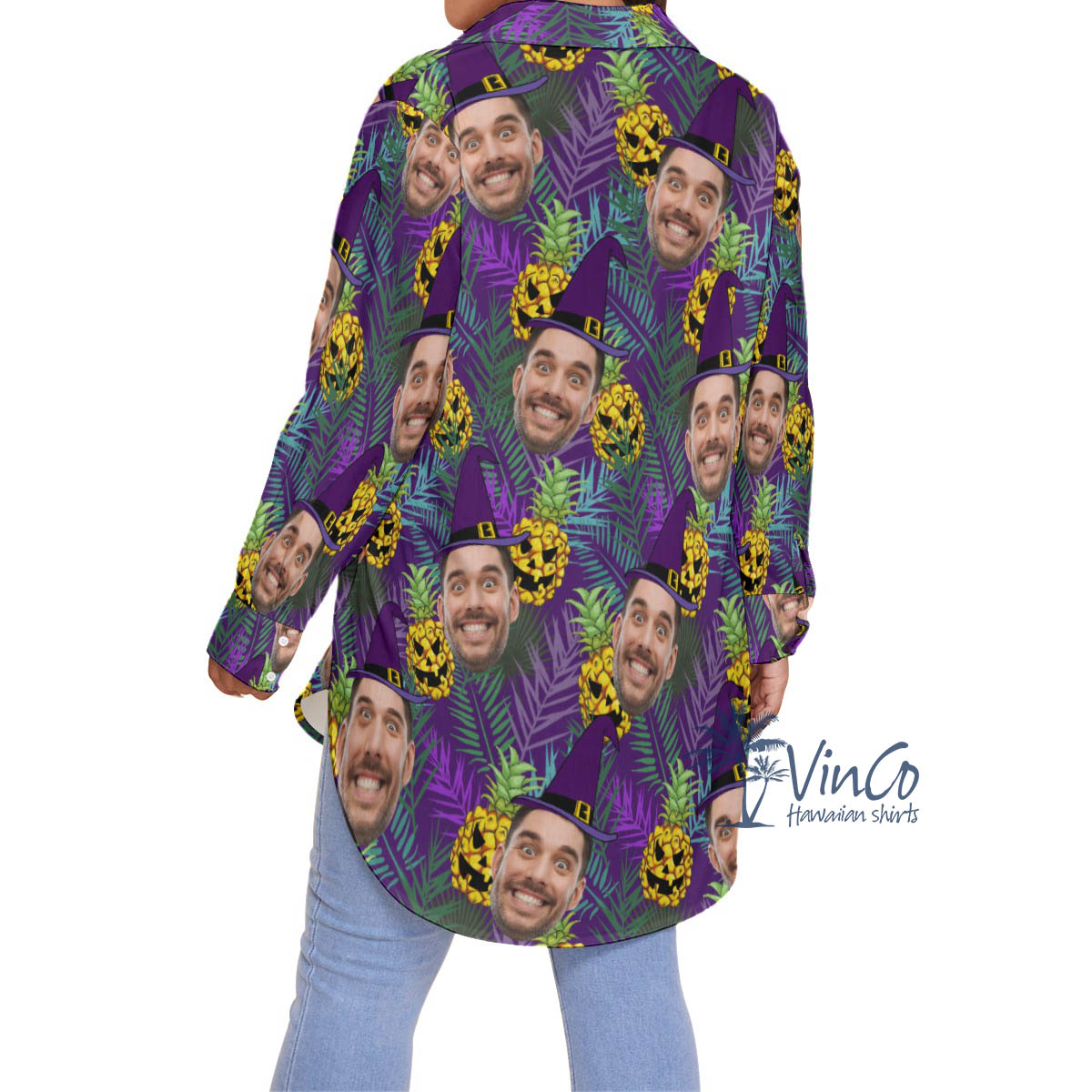 Funny Personalize Face Witch Plus Size Halloween Hawaiian Shirt For Women