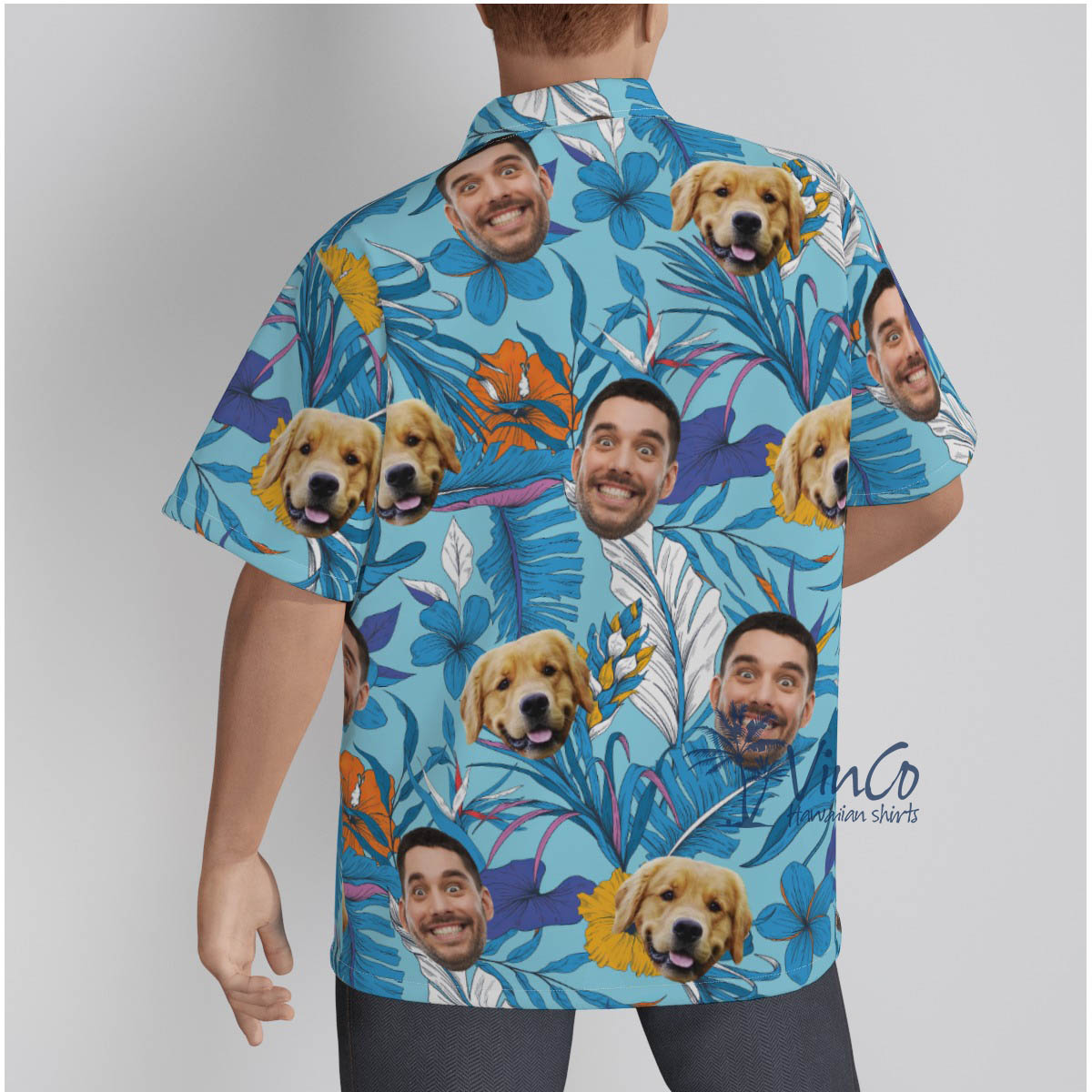 Custom Multiple Faces Blue Tropical Shirt For Men