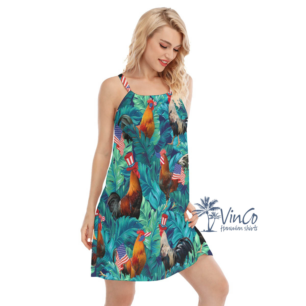 Funny Chicken With American Hat Women's Hawaiian Dress