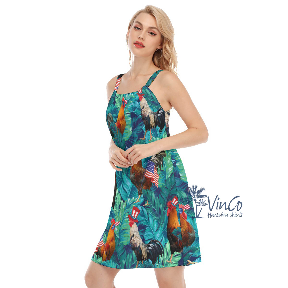 Funny Chicken With American Hat Women's Hawaiian Dress