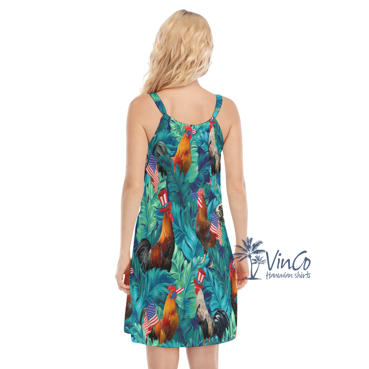 Funny Chicken With American Hat Women's Hawaiian Dress