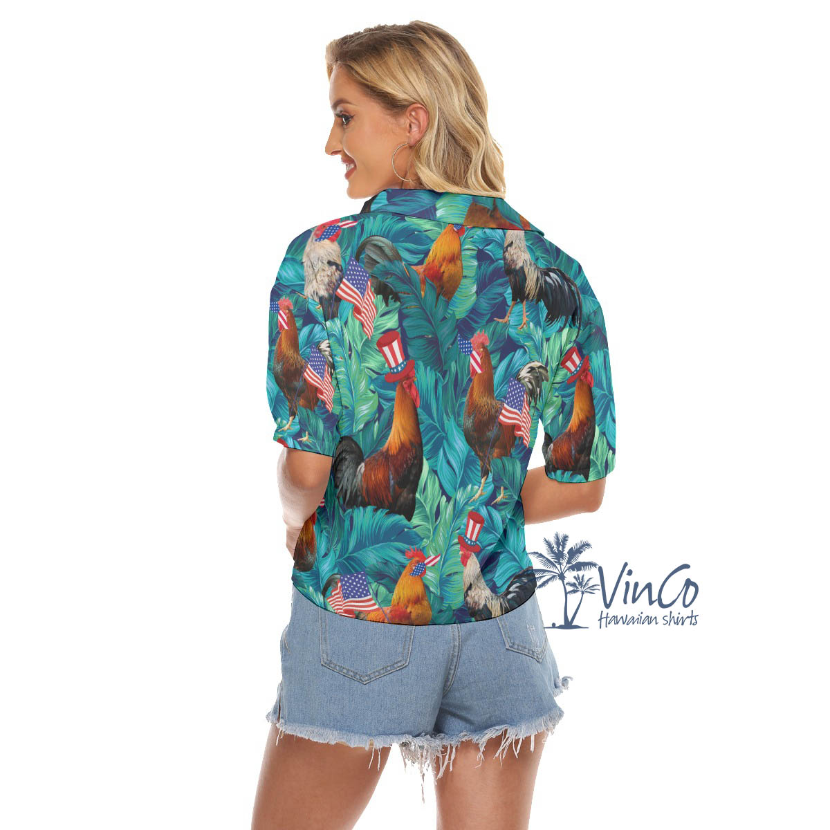 4th Of July Funny Chicken Hawaiian Cropped Shirt