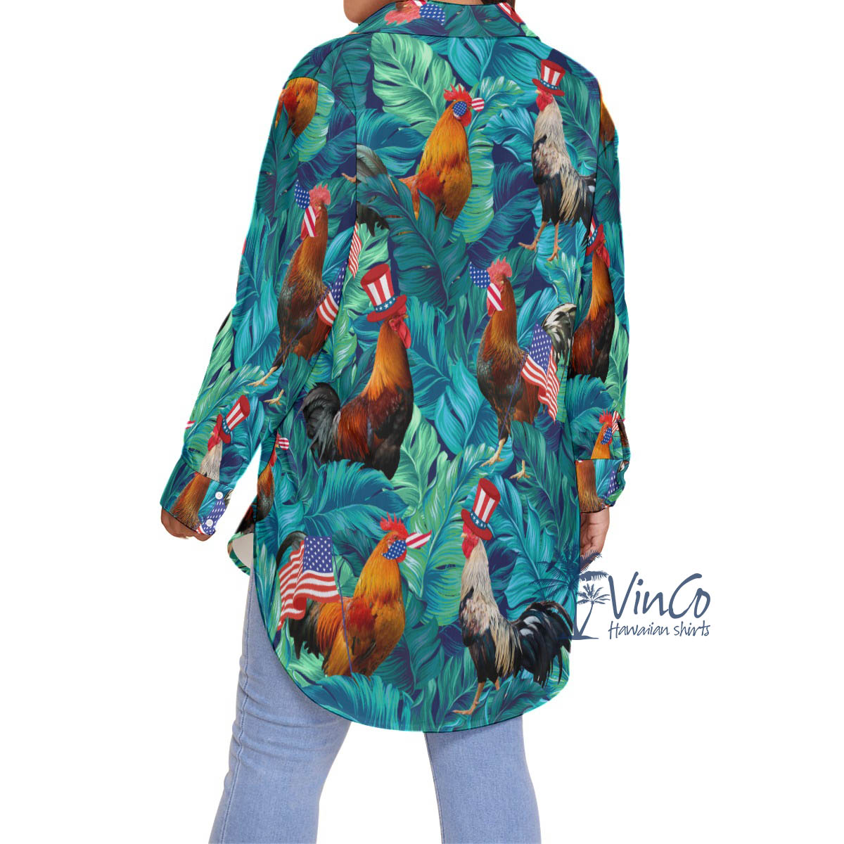 Funny Chicken 4th Of July Hawaiian Plus Size Shirt For Women