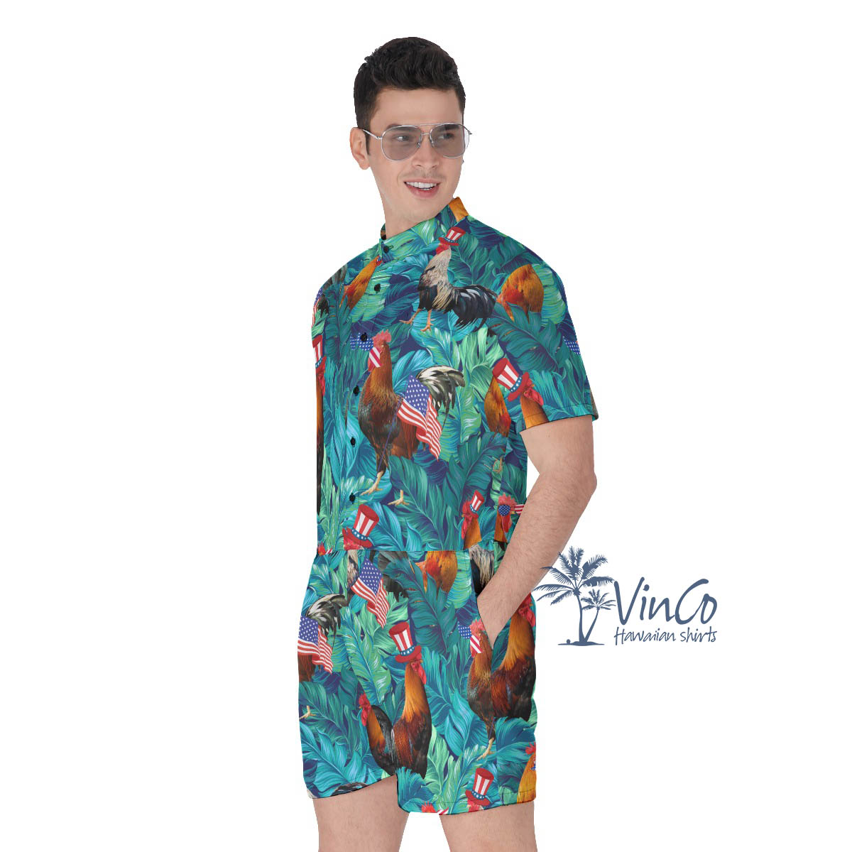 Funny Chicken 4th Of July Tropical Hawaiian Romper For Men