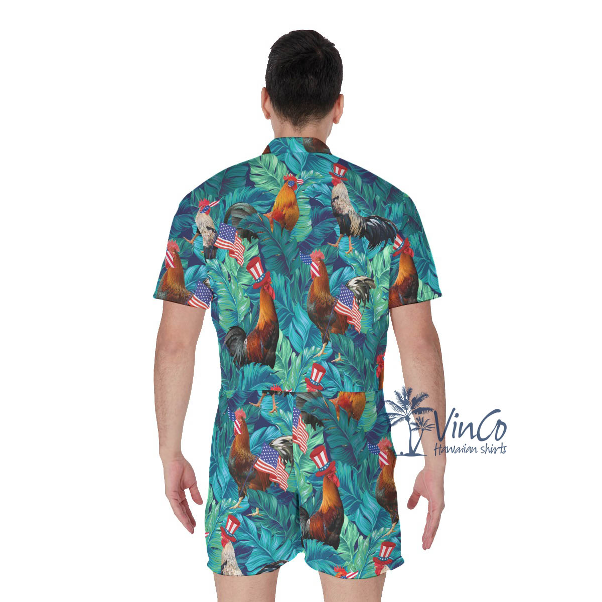 Funny Chicken 4th Of July Tropical Hawaiian Romper For Men