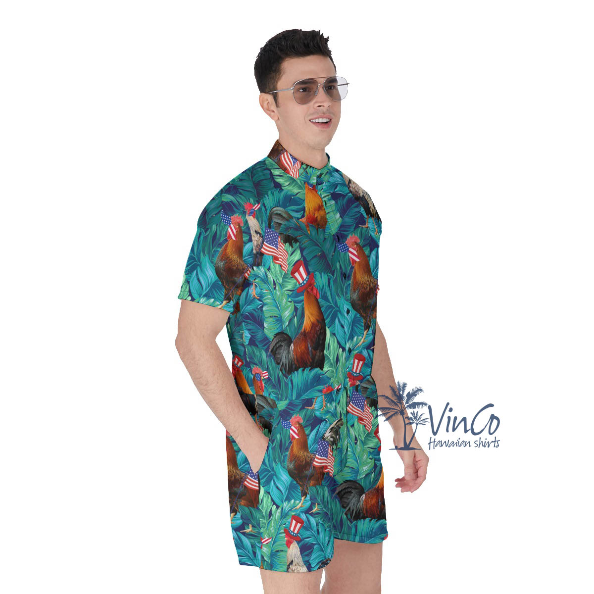 Funny Chicken 4th Of July Tropical Hawaiian Romper For Men