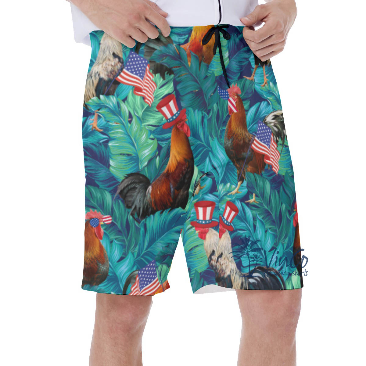 Tropical 4th Of July Chicken Hawaiian Swim Trunks For Men