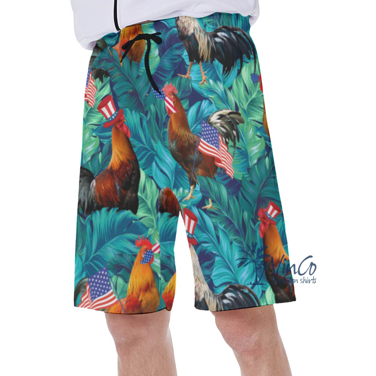 Tropical 4th Of July Chicken Hawaiian Swim Trunks For Men