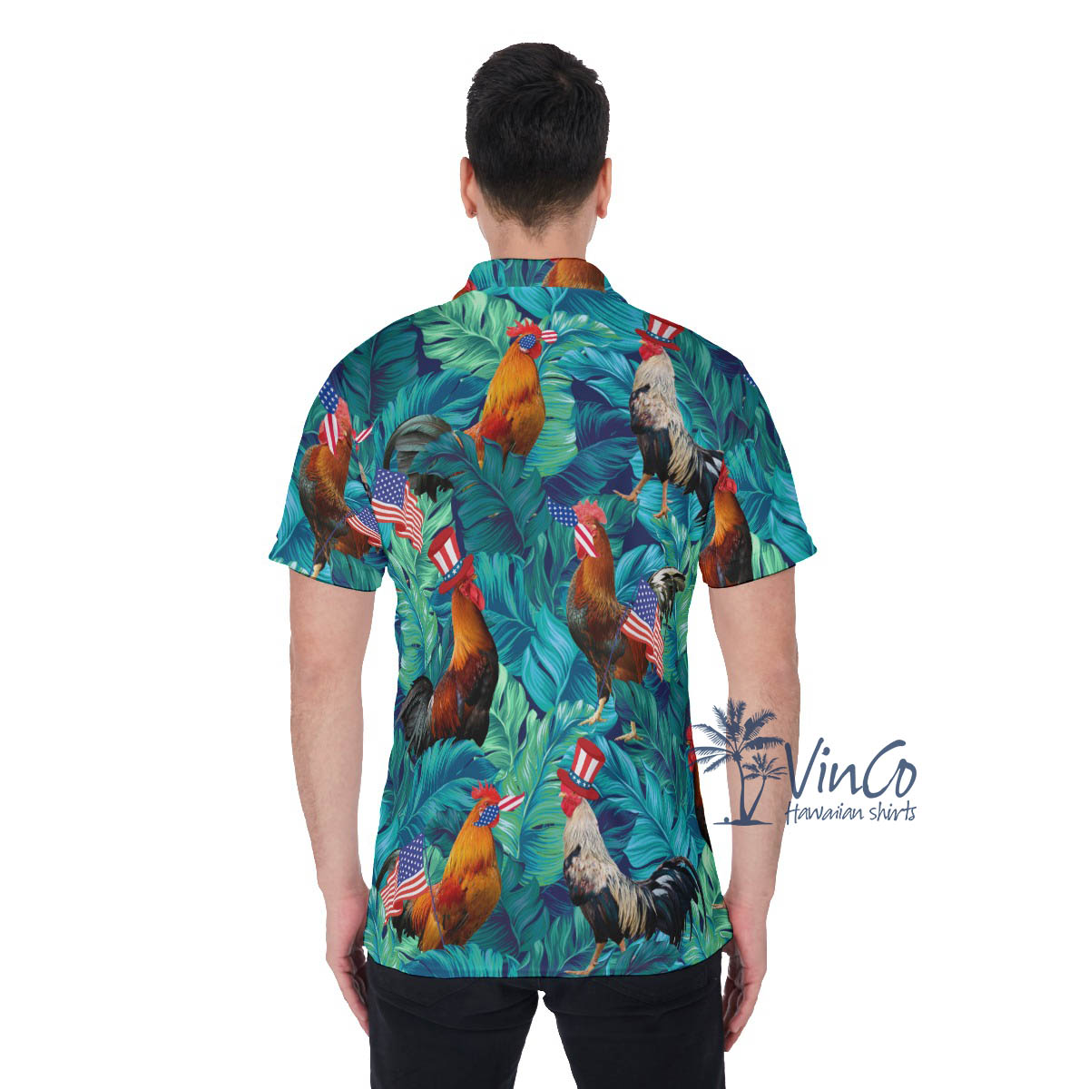 Funny Chicken American Hat Hawaiian Polo Shirt