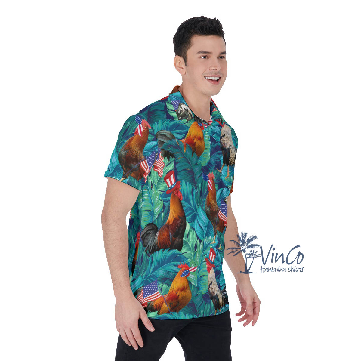 Funny Chicken American Hat Hawaiian Polo Shirt