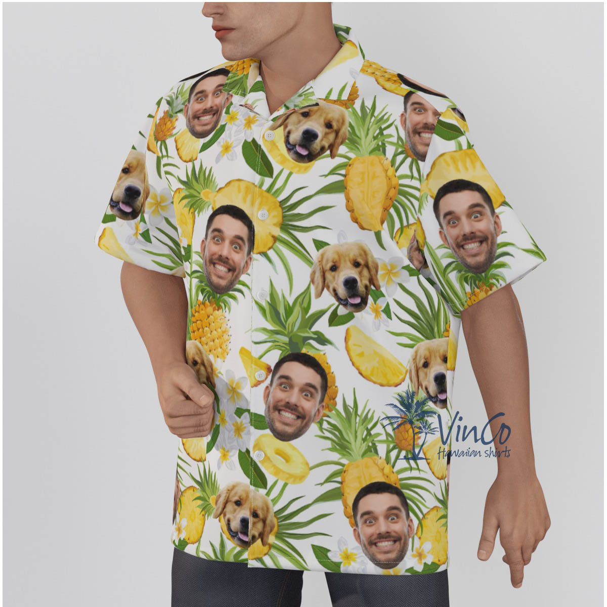 Custom Couple Faces Pineapple Tropical Shirt