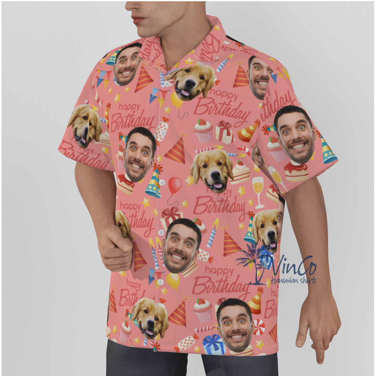 Pink Custom Birthday Hawaiian Shirt With 2 Faces