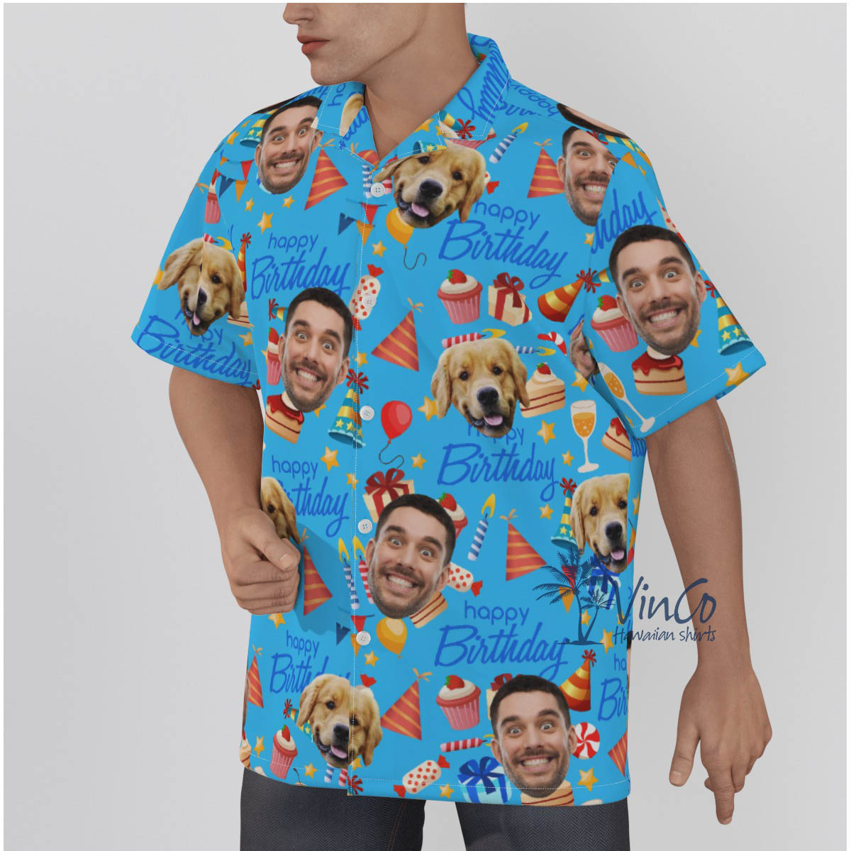 Personalize Happy Birthday Hawaiian Shirt With Multiple Faces