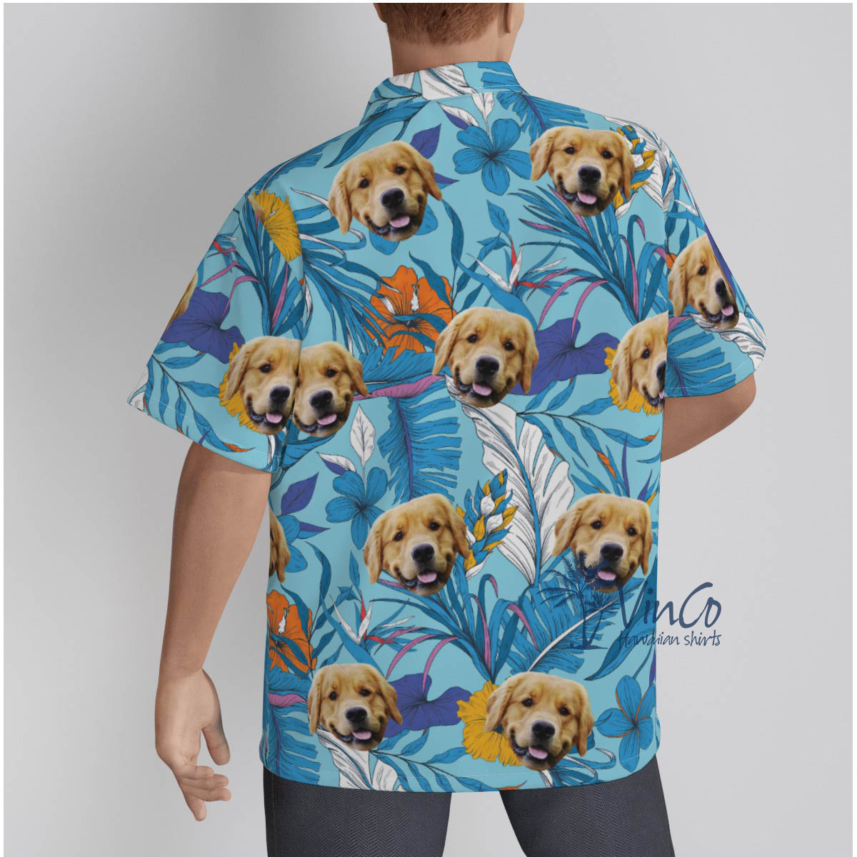 Blue Custom Hawaiian Shirt With Dog Face For Men