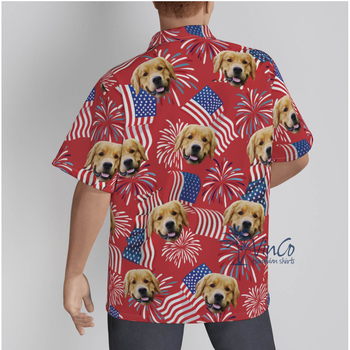 Custom Dog Face Patriotic Button Hawaiian Shirt For Men