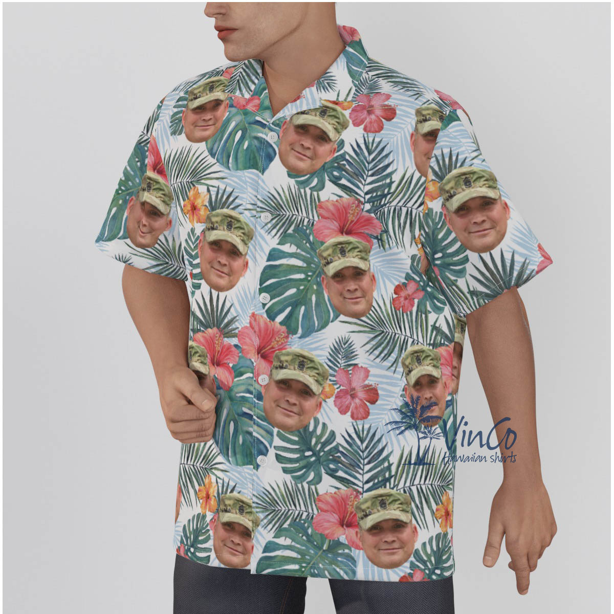 Custom Face Military Hawaiian Button Shirt For Men