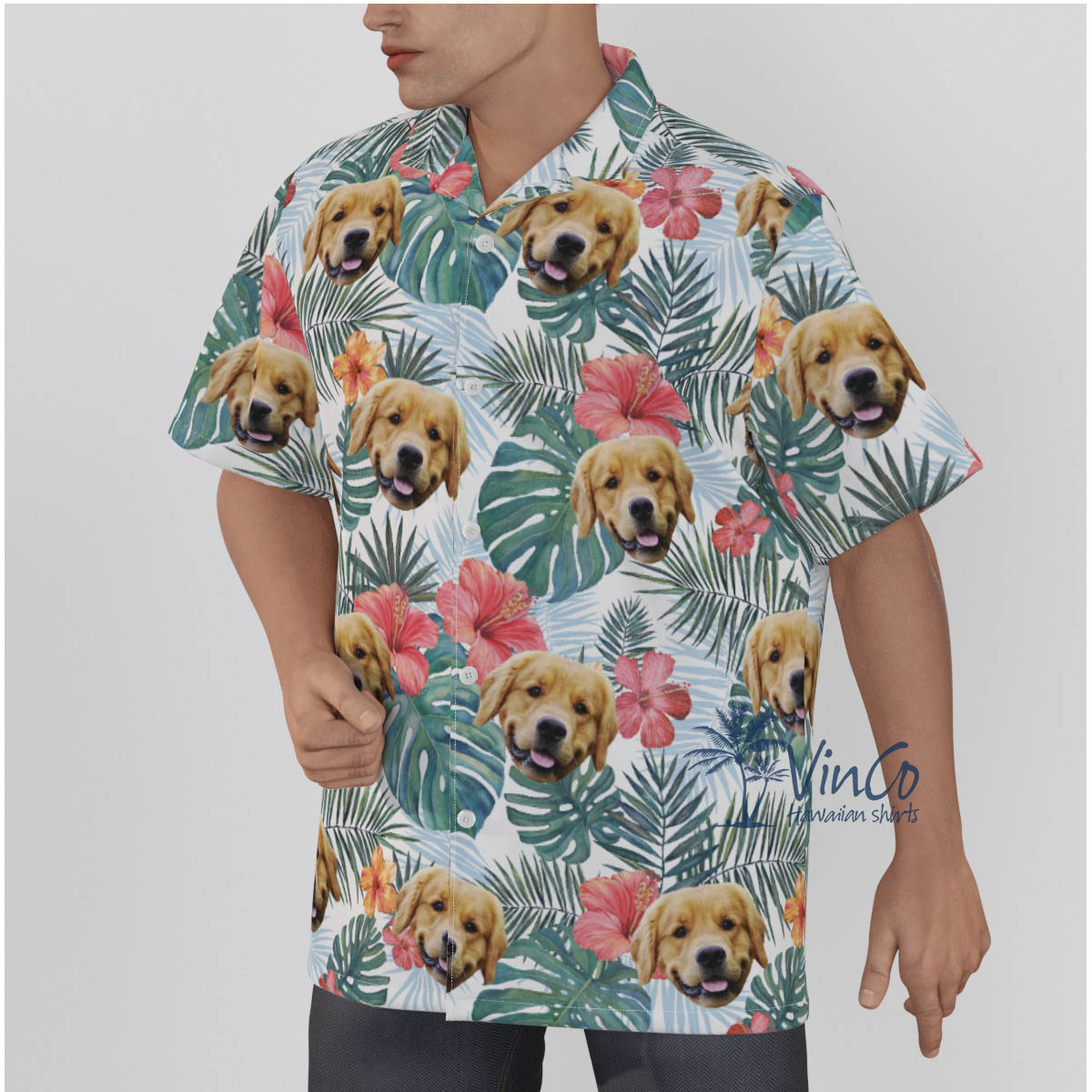 Floral Personalize Dog Face Hawaiian Shirt For Men