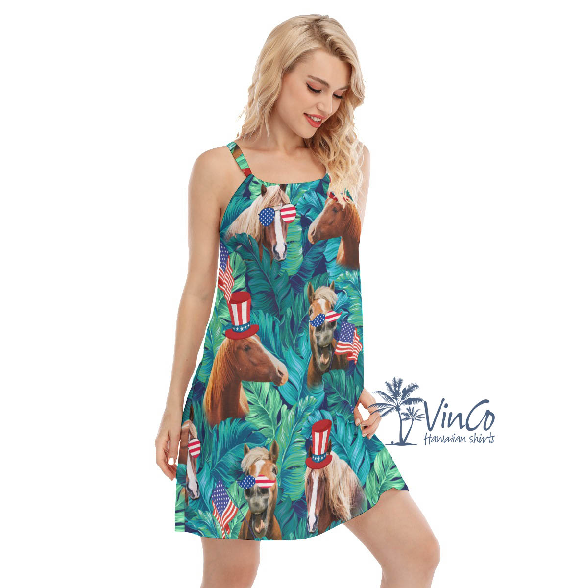 Funny Horse With American Hat Women's Aloha Cami Dress