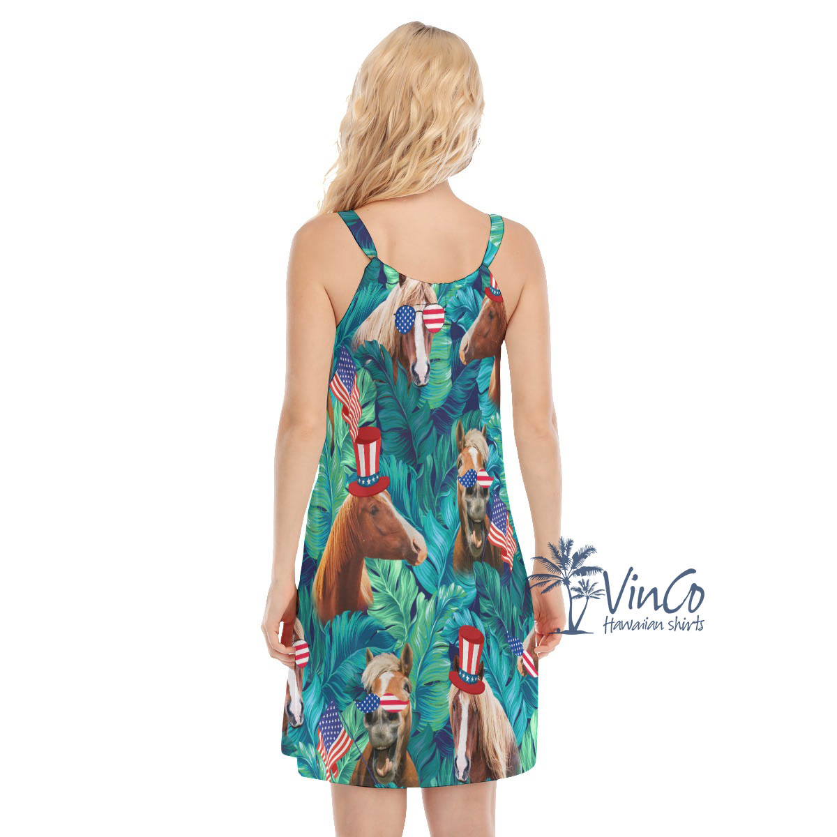 Funny Horse With American Hat Women's Aloha Cami Dress