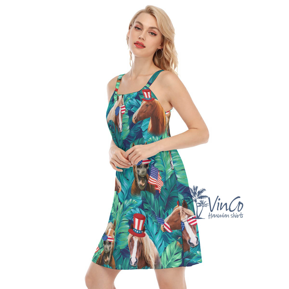 Funny Horse With American Hat Women's Aloha Cami Dress