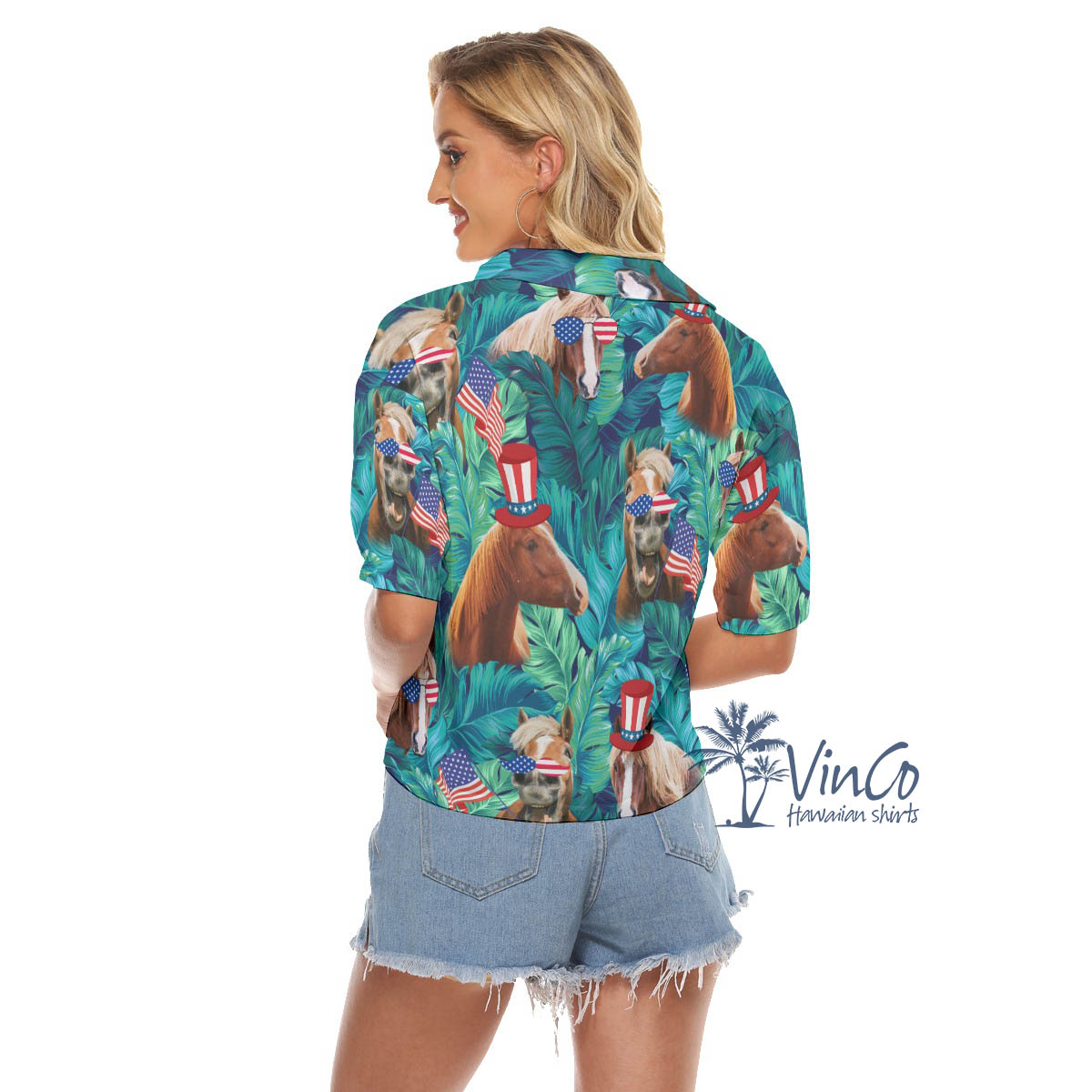 Tropical American Hat Horse 4th Of July Hawaiian Crop Top Shirt For Women