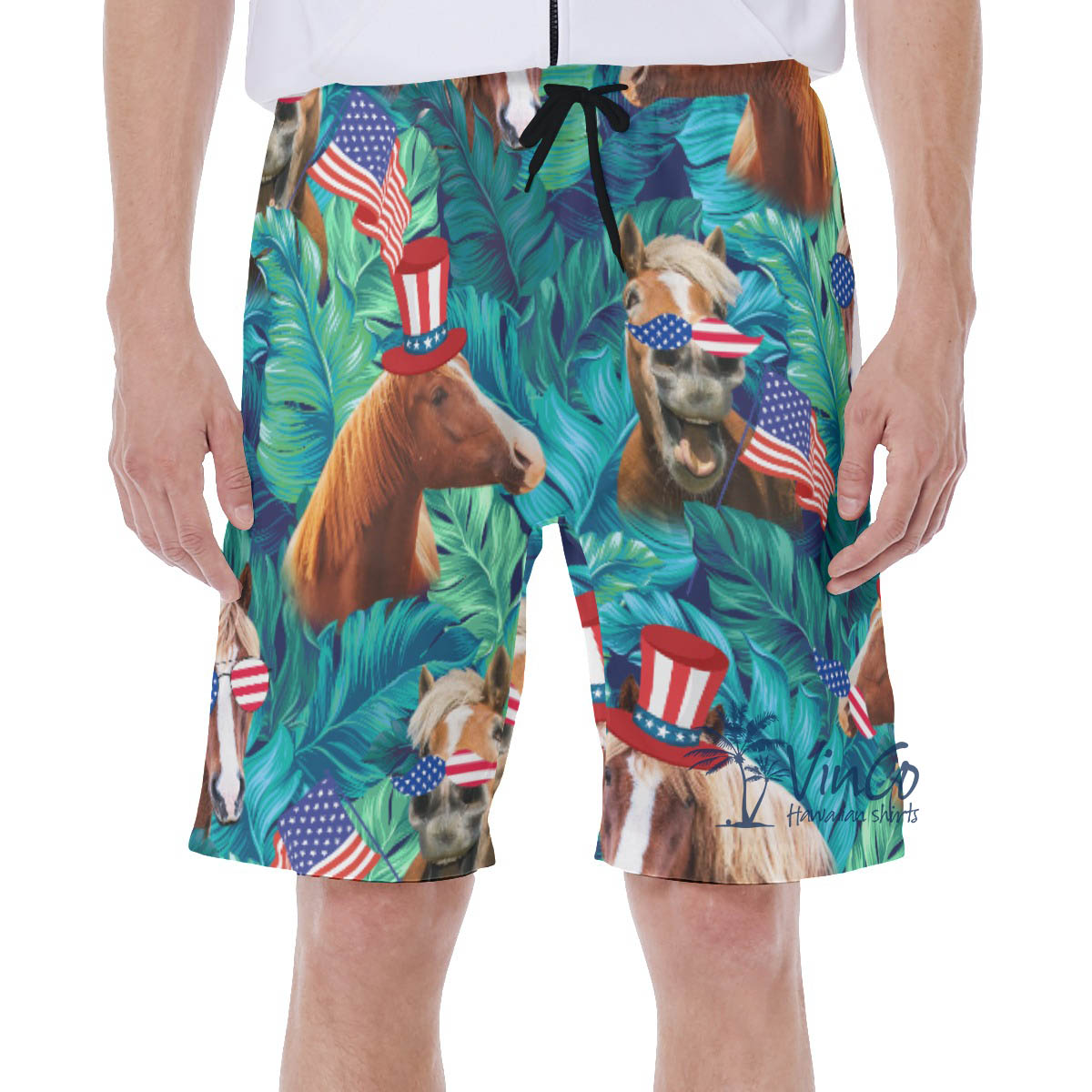 Funny Horse 4th Of July Hawaiian Swimwear For Men - variant image 1