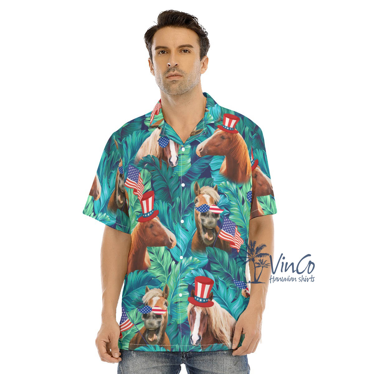 Funny 4th Of July Horse Hawaiian Shirt - variant image 1