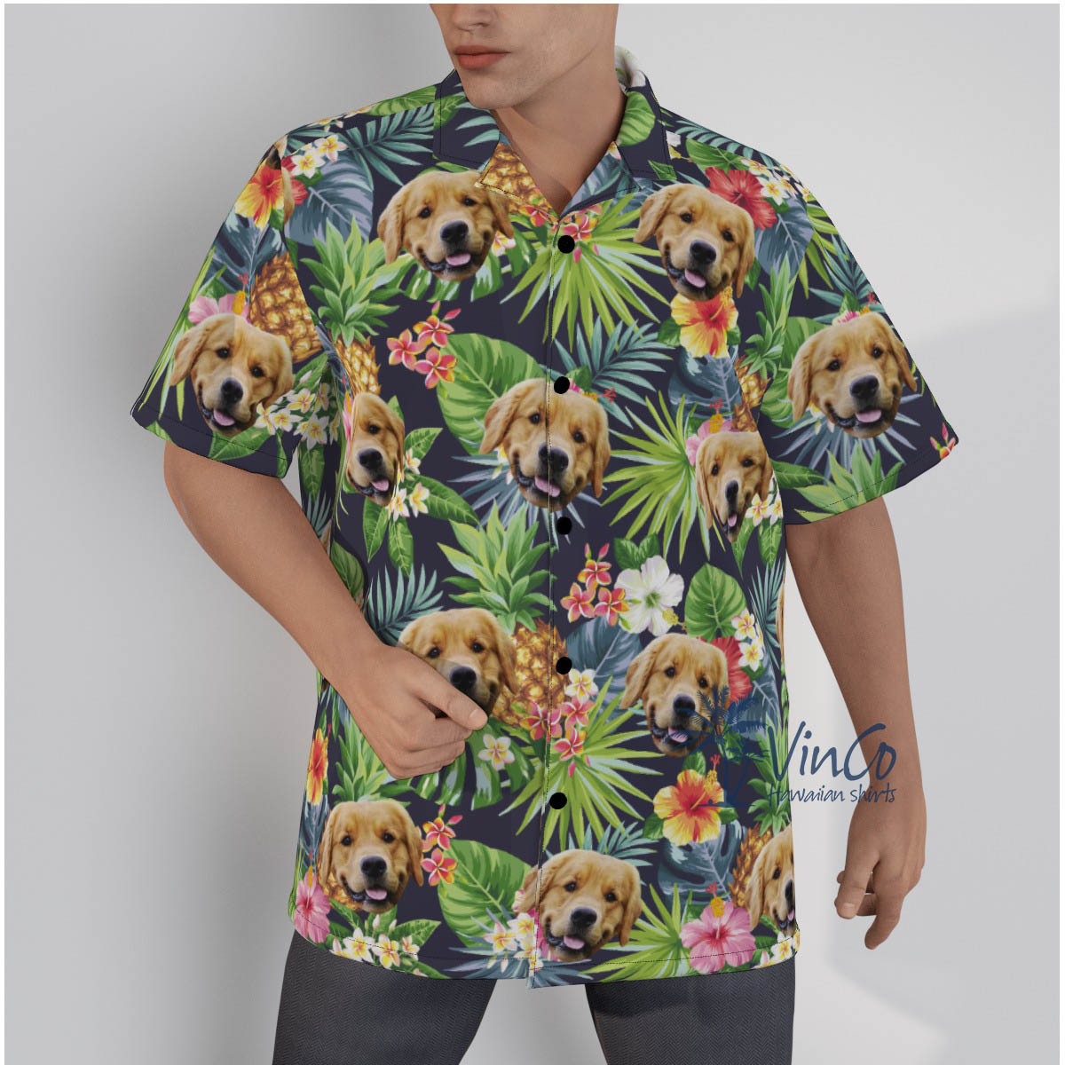 Tropical Custom Face Dog Aloha Shirt For Men - variant image 1