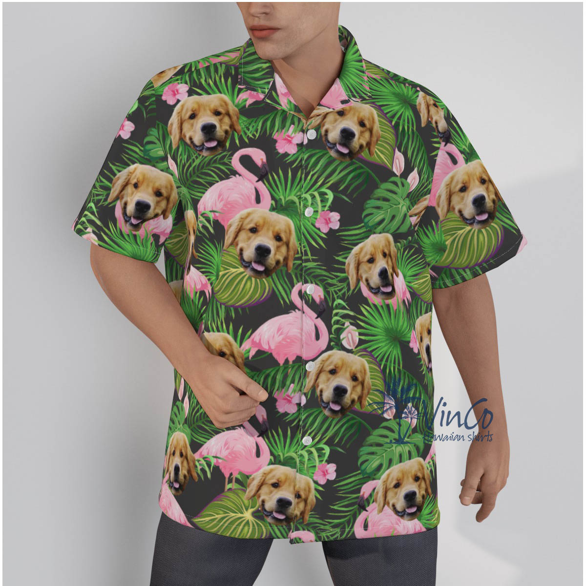 Flamingo Custom Dog Aloha Shirt For Men - variant image 1