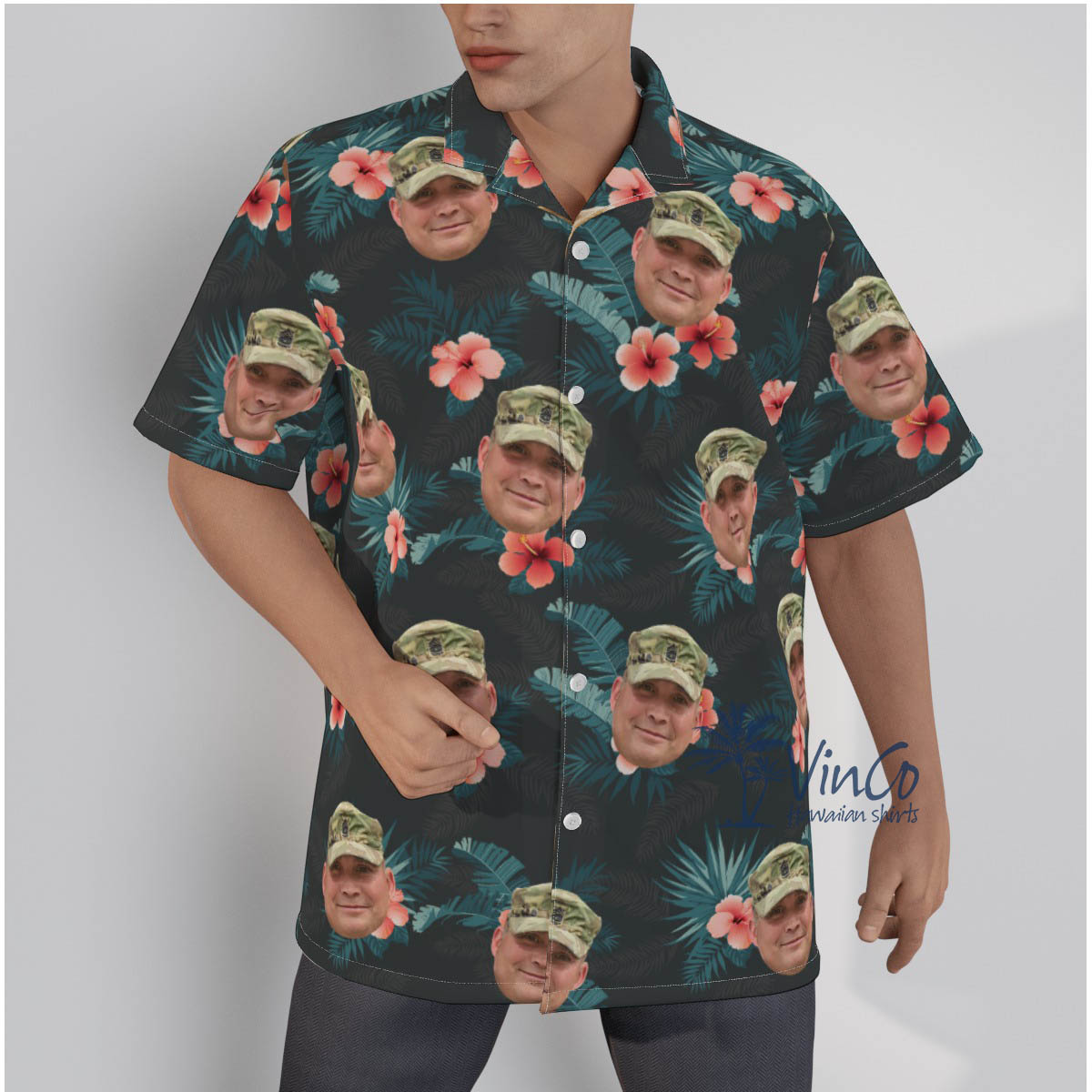 Custom Solider Face Hawaiian Button Shirt For Men - variant image 1