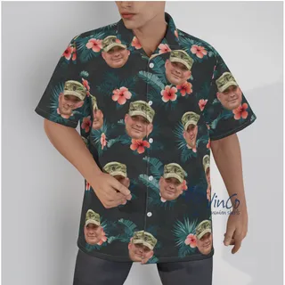 Custom Solider Face Hawaiian Button Shirt For Men
