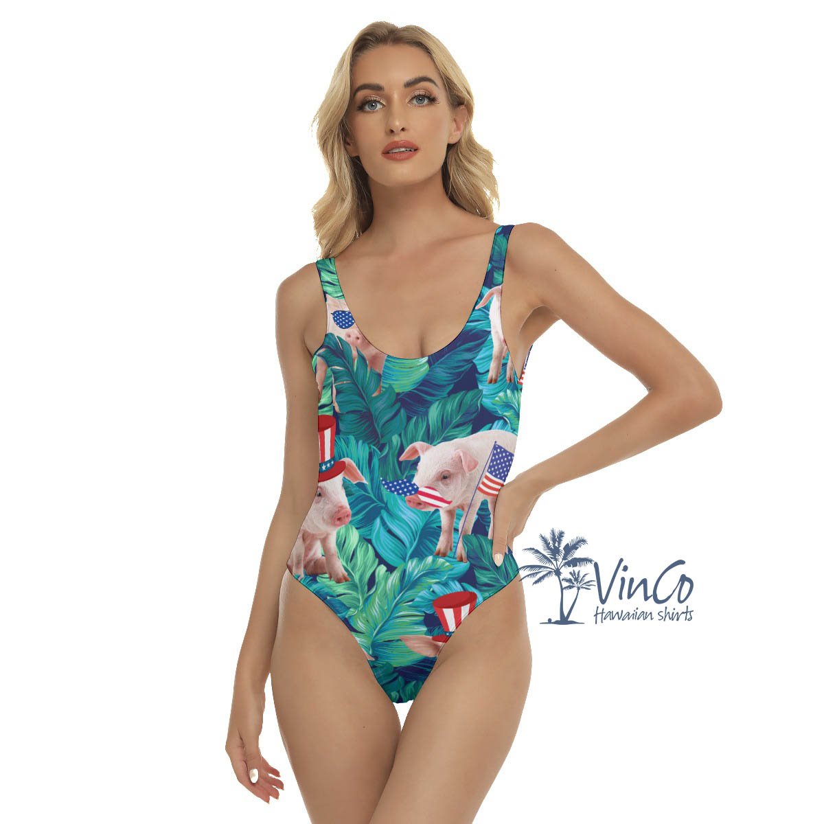 Funny Pig 4th Of July Hawaiian Swimsuit For Women - variant image 1