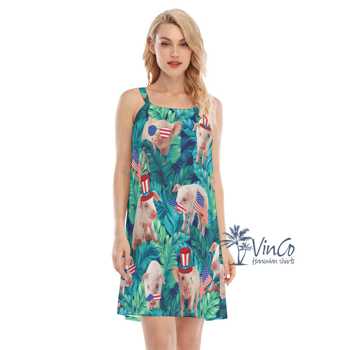 Funny Pig With American Hat Summer Hawaiian Dresses - variant image 1
