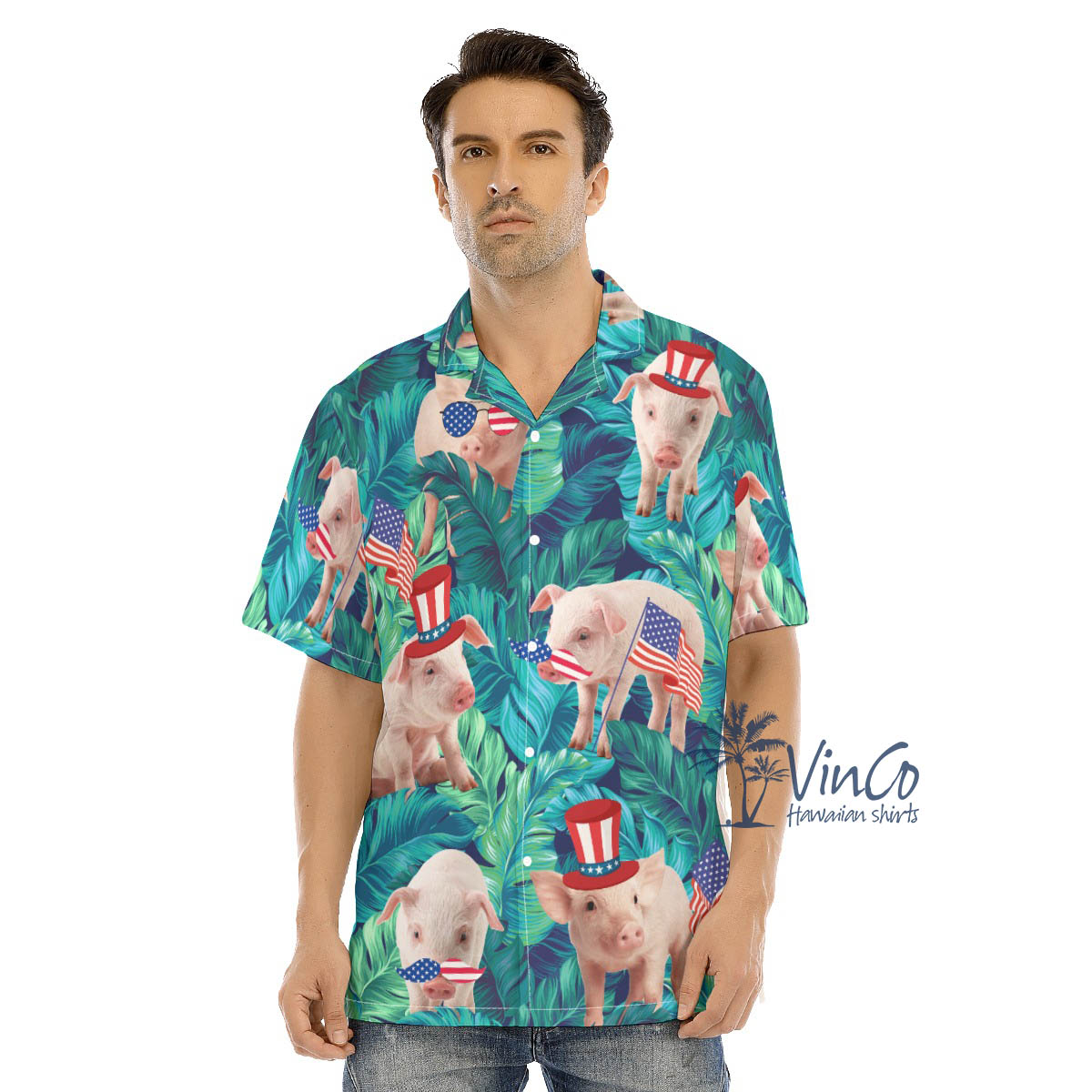 4th Of July Pig With American Hat Hawaiian Shirt - variant image 1