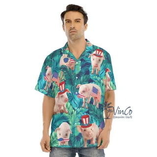 4th Of July Pig With American Hat Hawaiian Shirt