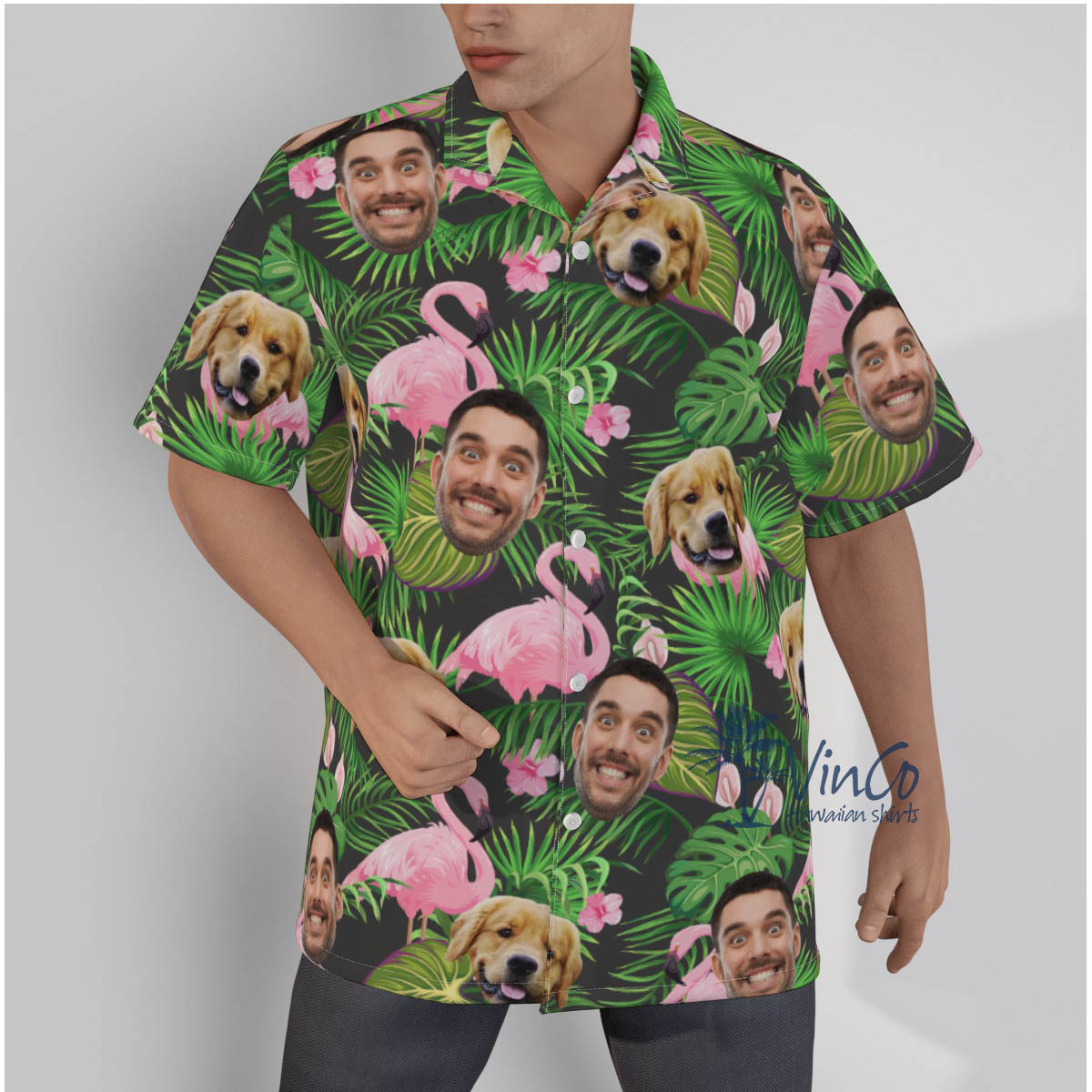Tropical Custom Dog And Human Face Aloha Shirt For Men - variant image 1