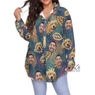Women's Personalized Faces Plus Size Hawaiian Shirt With Dog Face