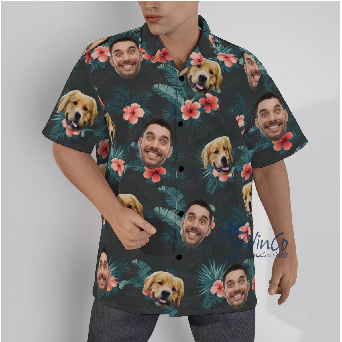 Floral Custom Dog Face Hawaiian Shirt - variant image 1