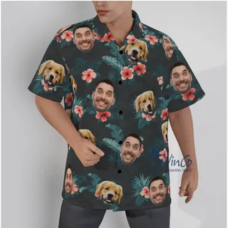 Floral Custom Dog Face Hawaiian Shirt