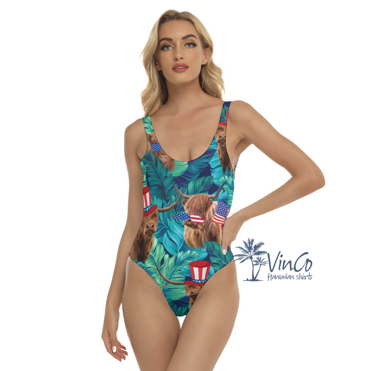 Tropical Cow 4th Of July Hawaiian Swimsuit For Women - variant image 1