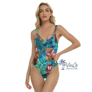 Tropical Cow 4th Of July Hawaiian Swimsuit For Women