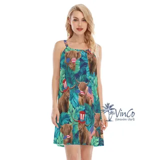 Funny Cow With American Hat Tropical Hawaiian Dresses For Women