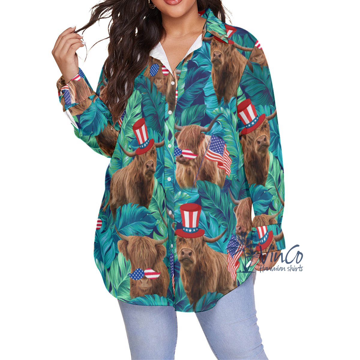 Funny Cow With American Hat Patriotic Plus Size Hawaiian Shirt - variant image 1