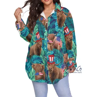 Funny Cow With American Hat Patriotic Plus Size Hawaiian Shirt