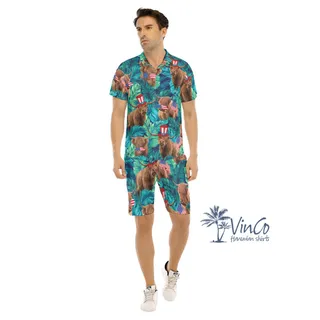 Set 4th Of July Cow Tropical Hawaiian Shirt And Matching Shorts For Men